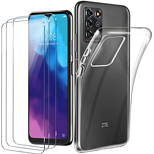 Tasch HYMY ZTE Blade V30 Vita Hülle (6.82 Zoll) + 3Pcs Glass für ZTE Blade V30 Vita Schutzfolie - Transparent Schutzhülle TPU Handytasche Displayschutzfolie Glas-Clear von Tasch