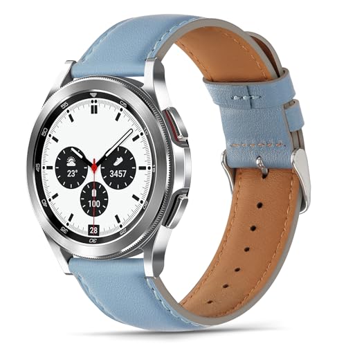 Tasikar 20mm Armband Kompatibel mit Samsung Galaxy Watch 6/5/4 40mm 44mm/Watch 6 Classic 43mm 47mm/Watch 5 Pro 45mm/Watch 4 Classic Armband, Echte Leder Ersatzarmband für Watch 3 41mm, Blau von Tasikar