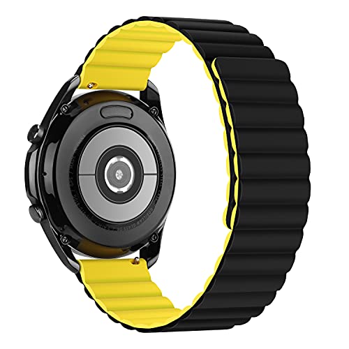 Tasikar 20mm Armband Kompatibel mit Samsung Galaxy Watch 7/6/5/4 Armband 40mm 44mm/Watch 6 Classic 43mm 47mm/Watch 5 Pro, Silikon Magnetische Uhrenarmband für Galaxy Watch 4 Classic (Gelb-Schwarz) von Tasikar
