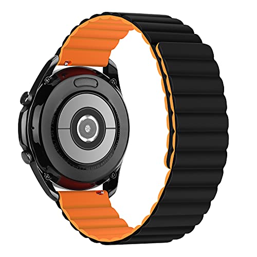 Tasikar 20mm Armband Kompatibel mit Samsung Galaxy Watch 6/5/4 Armband 40mm 44mm/Watch 6 Classic 43mm 47mm/Watch 5 Pro, Silikon Magnetische Uhrenarmband für Galaxy Watch 4 Classic (Orange-Schwarz) von Tasikar