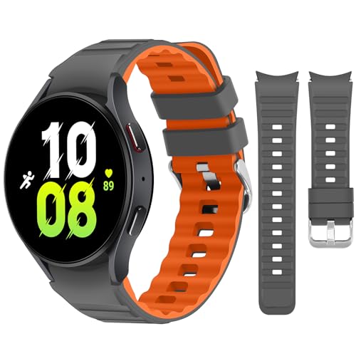 Tasikar Armbänder Kompatibel mit Samsung Galaxy Watch 7/6/5/4 Armband 40mm 44mm/Watch 6 Classic 43mm 47mm/Watch 5 Pro/4 Classic Weich Silikon Uhrenarmband für Herren Damen, Grau Orange von Tasikar