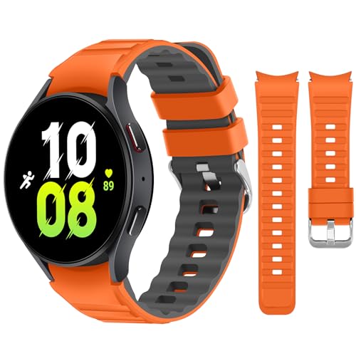 Tasikar Armbänder Kompatibel mit Samsung Galaxy Watch 6/5/4 Armband 40mm 44mm/Watch 6 Classic 43mm 47mm/Watch 5 Pro/Watch 4 Classic, 20mm Weich Silikon Uhrenarmband für Herren Damen, Orange Grau von Tasikar