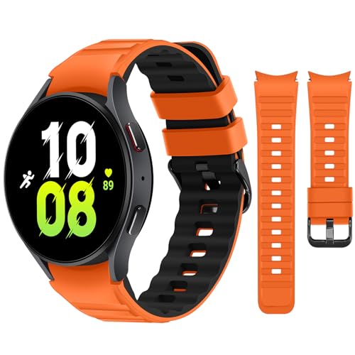 Tasikar Armbänder Kompatibel mit Samsung Galaxy Watch 6/5/4 Armband 40mm 44mm/Watch 6 Classic 43mm 47mm/Watch 5 Pro/Watch 4 Classic, 20mm Weich Silikon Uhrenarmband für Herren Damen, Orange Schwarz von Tasikar