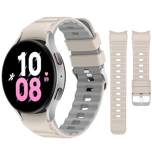 Tasikar Armbänder Kompatibel mit Samsung Galaxy Watch 6/5/4 Armband 40mm 44mm/Watch 6 Classic 43mm 47mm/Watch 5 Pro/Watch 4 Classic, 20mm Weich Silikon Uhrenarmband für Herren Damen, Sternenlicht Grau von Tasikar