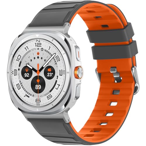 Tasikar Armbänder Kompatibel mit Samsung Galaxy Watch Ultra 47mm Weich Silikon Uhrenarmband für Herren Damen, Grau Orange von Tasikar