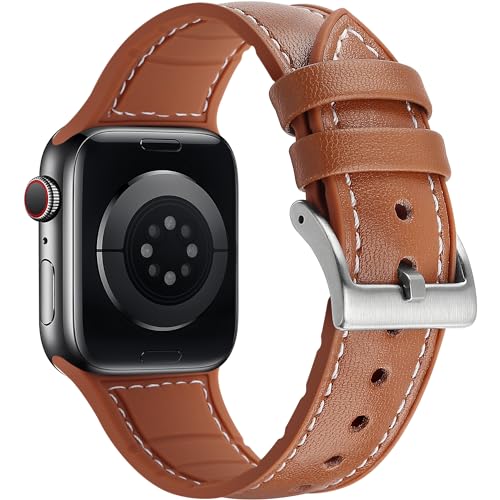 Tasikar Armband Kompatibel mit Apple Watch Armband 41mm 40mm 38mm Leder und Flexiblem Silikon Design Sport Ersatzarmband Kompatibel für iWatch SE Series 9 8 7 6 5 4 3 2 1 (Braun) von Tasikar