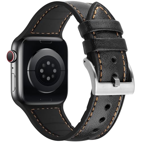 Tasikar Armband Kompatibel mit Apple watch Armband 41mm 40mm 38mm Leder und Flexiblem Silikon Design Sport Ersatzarmband Kompatibel für iWatch SE Series 9 8 7 6 5 4 3 2 1 (Schwarz) von Tasikar