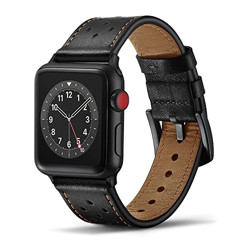 Tasikar Armband Kompatibel mit Apple Watch Armband 41mm 40mm 38mm Premium Echte Leder Design Kompatibel für Apple Watch SE 2 SE Series 9 8 7 6 5 4 3 2 1 - Schwarz von Tasikar