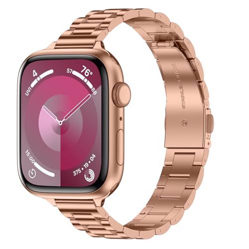 Tasikar Dünnes Metall Armband Kompatibel mit Apple Watch Armband 42mm(Series 10) 41mm 40mm 38mm Damen Edelstahl Ersatzarmband Kompatibel mit iWatch Ultra SE Series 10 9 8 7 6 5 4 3, Roségold von Tasikar