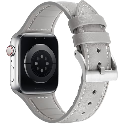 Tasikar Armband Kompatibel mit Apple Watch Armband 49mm 45mm 44mm 42mm Leder und Flexiblem Silikon Design Sport Ersatzarmband Kompatibel für iWatch Ultra SE Series 9 8 7 6 5 4 3 2 1 (Grau) von Tasikar