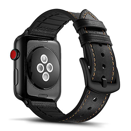 Tasikar Armband Kompatibel mit Apple Watch Armband 49mm 45mm 44mm 42mm Leder und Flexiblem Silikon Design für Apple Watch Ultra 2 Ultra SE 2 SE Series 9 8 7 6 5 4 3 2 1 (Schwarz) von Tasikar