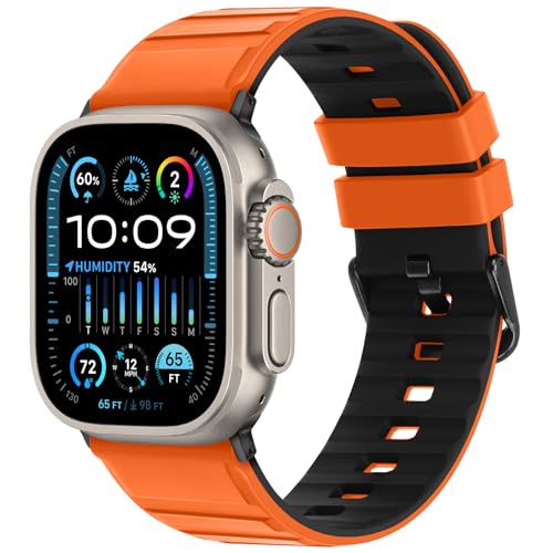 Tasikar Armband Kompatibel mit Apple Watch Armband 49mm 46mm 45mm 44mm 42mm Männer Frauen Weiches Silikon Atmungsaktive Kompatibel mit Apple Watch Ultra SE Serie 10 9 8 7 6 5 4 3 2 1, Orange Schwarz Tasikar Armband Kompatibel mit Apple Watch Armband 49mm 46mm 45mm 44mm 42mm Männer Frauen Weiches Silikon Atmungsaktive Kompatibel mit Apple Watch Ultra SE Serie 10 9 8 7 6 5 4 3 2 1, Orange Schwarz von Tasikar