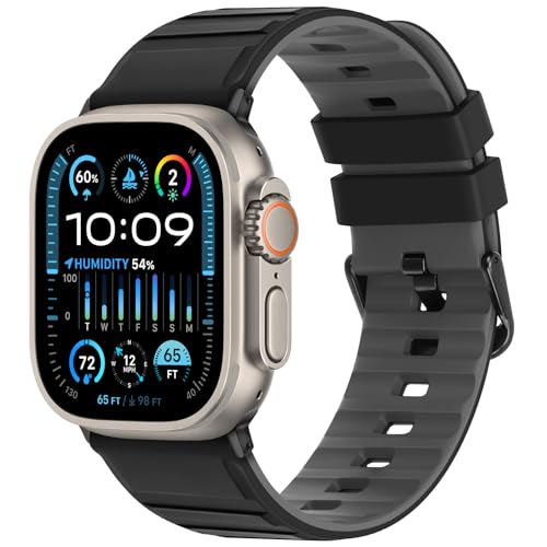 Tasikar Armband Kompatibel mit Apple Watch Armband 49mm 46mm 45mm 44mm 42mm Männer Frauen Weiches Silikon Atmungsaktive Kompatibel mit Apple Watch Ultra SE Serie 10 9 8 7 6 5 4 3 2 1, Schwarz Grau von Tasikar