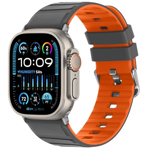 Tasikar Armband Kompatibel mit Apple Watch Armband 49mm 46mm 45mm 44mm 42mm Männer Frauen Weiches Silikon Atmungsaktive Kompatibel mit Apple Watch Ultra SE Serie 10 9 8 7 6 5 4 3 2 1,Grau Orange von Tasikar