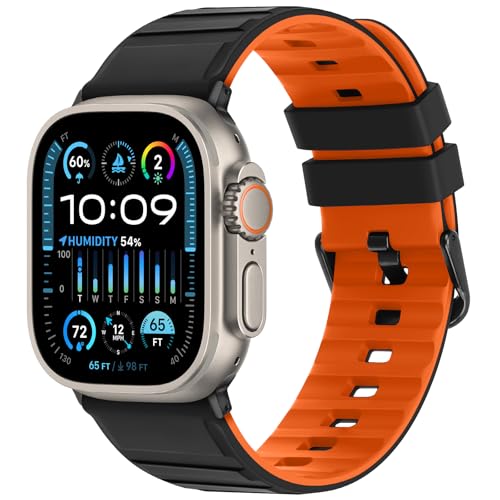 Tasikar Armband Kompatibel mit Apple Watch Armband 49mm 46mm 45mm 44mm 42mm Männer Frauen Weiches Silikon Atmungsaktive Kompatibel mit Apple Watch Ultra SE Serie 10 9 8 7 6 5 4 3 2 1,Schwarz Orange Tasikar Armband Kompatibel mit Apple Watch Armband 49mm 46mm 45mm 44mm 42mm Männer Frauen Weiches Silikon Atmungsaktive Kompatibel mit Apple Watch Ultra SE Serie 10 9 8 7 6 5 4 3 2 1,Schwarz Orange von Tasikar