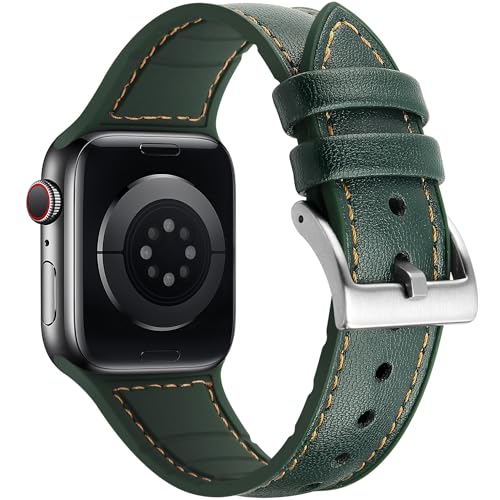 Tasikar Armband Kompatibel mit Apple watch Armband 41mm 40mm 38mm Leder und Flexiblem Silikon Design Sport Ersatzarmband Kompatibel für iWatch SE Series 9 8 7 6 5 4 3 2 1 (Grün) von Tasikar