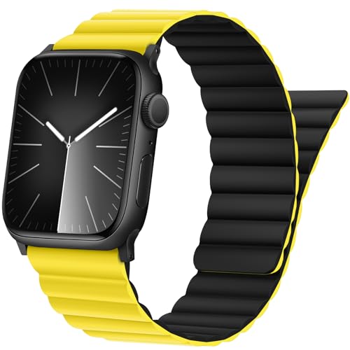 Tasikar Band Kompatibel mit Apple Watch Armband 41mm 40mm 38mm, Silikon Ersatzarmband mit Starkem Magnetverschluss Kompatibel iWatch SE 2 SE Series 9 8 7 6 5 4 3 2 1 (Gelb-Schwarz) von Tasikar