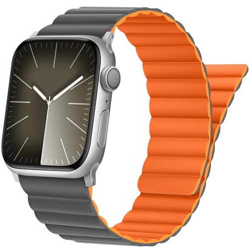 Tasikar Band Kompatibel mit Apple Watch Armband 41mm 40mm 38mm, Silikon Ersatzarmband mit Starkem Magnetverschluss Kompatibel iWatch SE 2 SE Series 9 8 7 6 5 4 3 2 1 (Orange-Grau) von Tasikar
