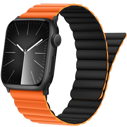 Tasikar Band Kompatibel mit Apple Watch Armband 41mm 40mm 38mm, Silikon Ersatzarmband mit Starkem Magnetverschluss Kompatibel iWatch SE 2 SE Series 9 8 7 6 5 4 3 2 1 (Orange-Schwarz) von Tasikar