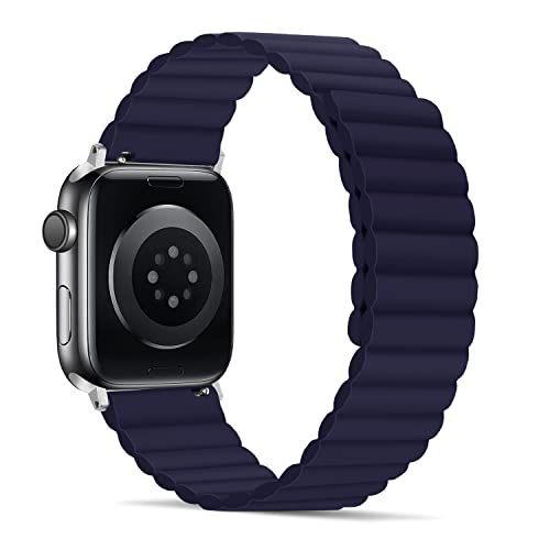 Tasikar Band Kompatibel mit Apple Watch Armband 42mm (Series 10) 41mm 40mm 38mm, Silikon Ersatzarmband mit Starkem Magnetverschluss Kompatibel iWatch SE 2 SE Series 10 9 8 7 6 5 4 3 2 1 (Dunkelblau) von Tasikar