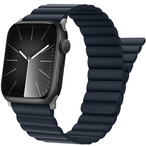 Tasikar Band Kompatibel mit Apple Watch Armband 49mm 45mm 44mm 42mm, Silikon Ersatzarmband mit Starkem Magnetverschluss Kompatibel mit iWatch Ultra 2 Ultra SE Series 9 8 7 6 5 4 3 2(Navy-Blau) von Tasikar