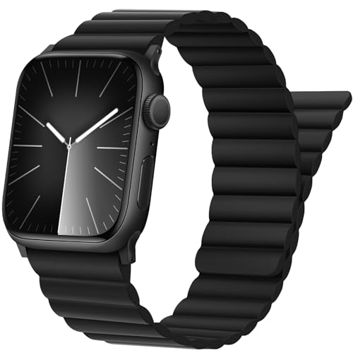 Tasikar Band Kompatibel mit Apple Watch Armband 49mm 45mm 44mm 42mm, Silikon Ersatzarmband mit Starkem Magnetverschluss Kompatibel mit iWatch Ultra 2 Ultra SE Series 9 8 7 6 5 4 3 2(Schwarz) von Tasikar