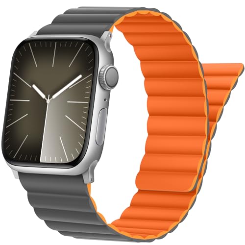 Tasikar Band Kompatibel mit Apple Watch Armband 49mm 45mm 44mm 42mm, Silikon Ersatzarmband mit Starkem Magnetverschluss Kompatibel mit iWatch Ultra SE Series 9 8 7 6 5 4 3 2 1 (Orange-Grau) von Tasikar