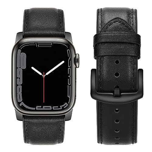 Tasikar Ersatzarmband Kompatibel mit Apple Watch Armband 41mm 40mm 38mm, Premium Echte Leder Silikon Uhrenarmband Kompatibel mit iWatch SE Series 9 8 7 6 5 4 3 (38/40/41mm, Schwarz) von Tasikar