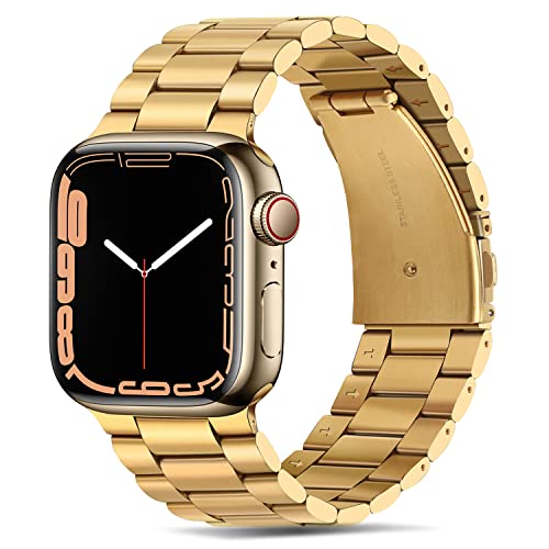 Tasikar Ersatzarmband für Apple Watch 41 mm 40 mm 38 mm Premium Metall Edelstahl Ersatzarmband kompatibel mit Apple Watch Serie 8/7 (41 mm) SE/6/5/4 (40 mm) 3/2/1 (38 mm) – Gold von Tasikar