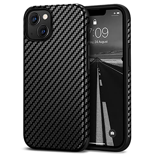 Tasikar Handyhülle Kompatibel mit iPhone 13 Hülle, Carbon Leder mit TPU Hybrid Case Kompatibel für iPhone 13 6,1-Zoll 2021, Schwarz von Tasikar