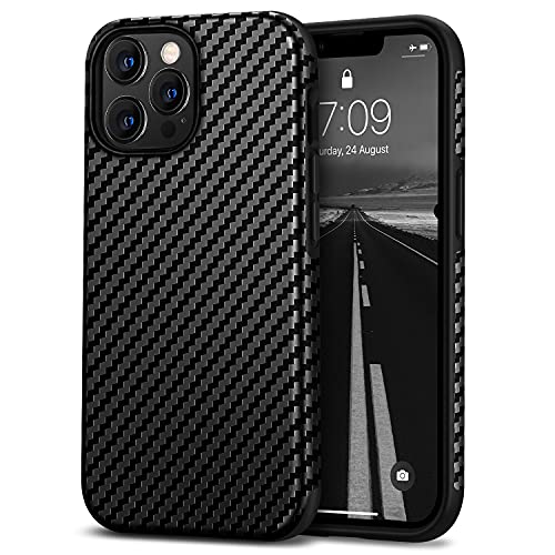 Tasikar Handyhülle Kompatibel mit iPhone 13 Pro Hülle, Carbon Leder mit TPU Hybrid Case Kompatibel für iPhone 13 Pro 6,1-Zoll 2021, Schwarz von Tasikar