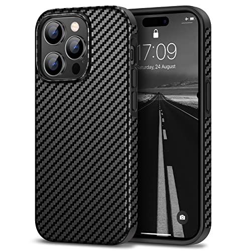 Tasikar Handyhülle Kompatibel mit iPhone 14 Pro Hülle, Kohlefaser Leder Textur mit TPU Bumpern Schutzhülle Case, Schwarz von Tasikar