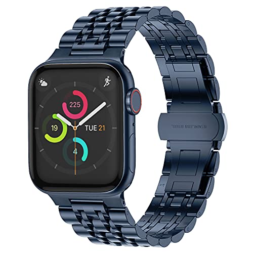 Tasikar Kompatibel mit Apple Watch Armband 41mm 40mm 38mm, Herren Damen Edelstahl Ersatzarmbänder, Metall Uhrenarmbänder Kompatibel für iWatch Series 9 8 SE 7 6 5 4 3 2 1 (Blau) von Tasikar