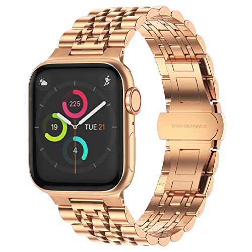 Tasikar Kompatibel mit Apple Watch Armband 41mm 40mm 38mm, Herren Damen Edelstahl Ersatzarmbänder, Metall Uhrenarmbänder Kompatibel für iWatch Series 9 8 SE 7 6 5 4 3 2 1 (Roségold) von Tasikar