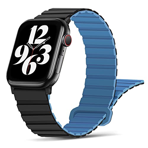 Tasikar Kompatibel mit Apple Watch Armband 42mm (Series 10) 41mm 40mm 38mm, Silikon Magnetverschluss Loop Ersatzarmband für iWatch Ultra SE Series 10 9 8 7 6 5 4 3 2 1 (Schwarz Blau) von Tasikar