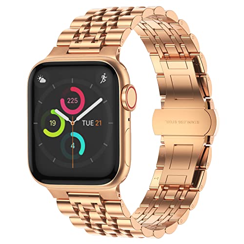 Tasikar Kompatibel mit Apple Watch Armband 49mm 46mm 45mm 44mm 42mm,Herren Damen Edelstahl Ersatzarmbänder,Metall Uhrenarmbänder Kompatibel für iWatch Ultra 2 Series 10 9 8 SE 7 6 5 4 3 (Rosé Gold) von Tasikar