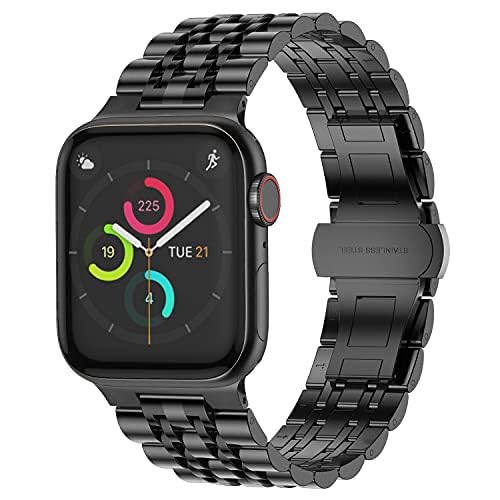 Tasikar Kompatibel mit Apple Watch Armband 49mm 45mm 44mm 42mm, Herren Damen Edelstahl Ersatzarmbänder, Metall Uhrenarmbänder Kompatibel für iWatch Ultra 2 Ultra Series 9 8 SE 7 6 5 4 3 2 1 (Schwarz) von Tasikar