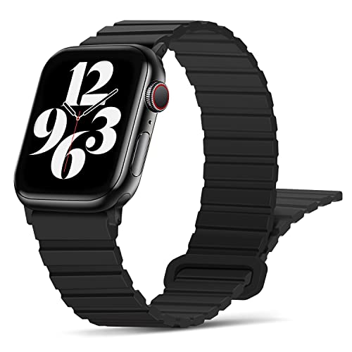 Tasikar Kompatibel mit Apple Watch Armband 49mm 45mm 44mm 42mm 41mm 40mm 38mm, Silikon Magnetverschluss Loop Ersatzarmband für iWatch Ultra SE Series 9 8 7 6 5 4 3 2 1 (38/40/41mm, Schwarz) von Tasikar