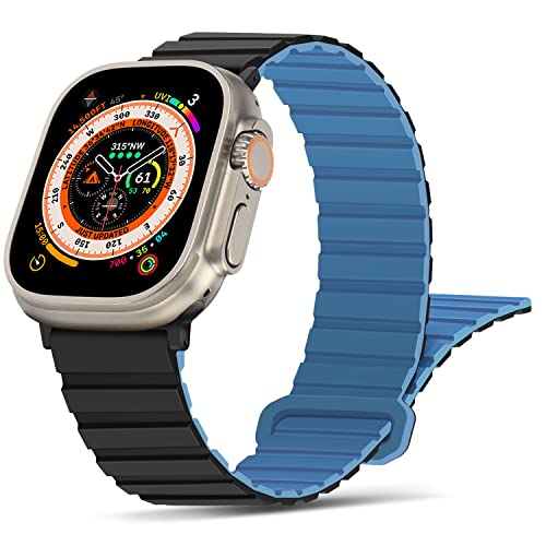 Tasikar Kompatibel mit Apple Watch Armband 49mm 45mm 44mm 42mm 41mm 40mm 38mm, Silikon Magnetverschluss Loop Ersatzarmband für iWatch Ultra SE Series 9 8 7 6 5 4 3 2 1 (42/44/45/49mm, Schwarz Blau) von Tasikar