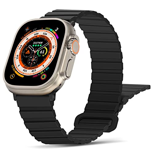 Tasikar Kompatibel mit Apple Watch Armband 49mm 46mm 45mm 44mm 42mm, Silikon Magnetverschluss Loop Ersatzarmband für iWatch Ultra SE Series 10 9 8 7 6 5 4 3 2 1 (Schwarz) von Tasikar