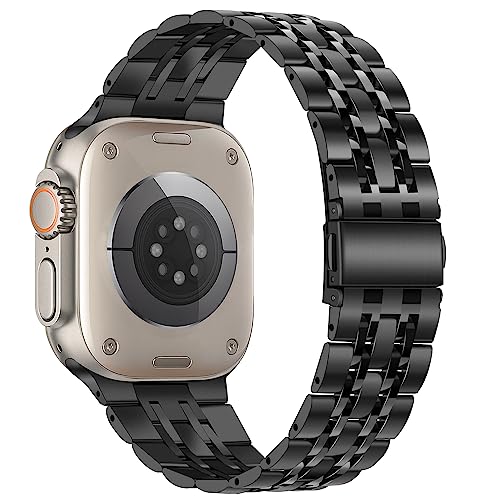 Tasikar Kompatibel mit Apple Watch Ultra Armband 49mm, Massives Edelstah Metall Ersatzarmband Herren Damen Band Kompatibel für Apple Watch Ultra 2 Ultra, 49mm Schwarz von Tasikar