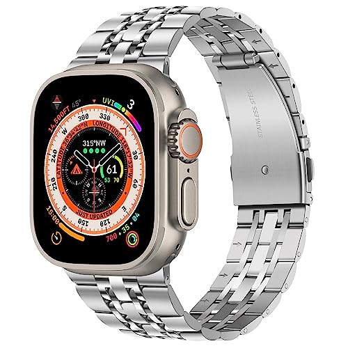 Tasikar Kompatibel mit Apple Watch Ultra Armband 49mm, Massives Edelstah Metall Ersatzarmband Herren Damen Band Kompatibel für Apple Watch Ultra 2 Ultra, 49mm Silber von Tasikar