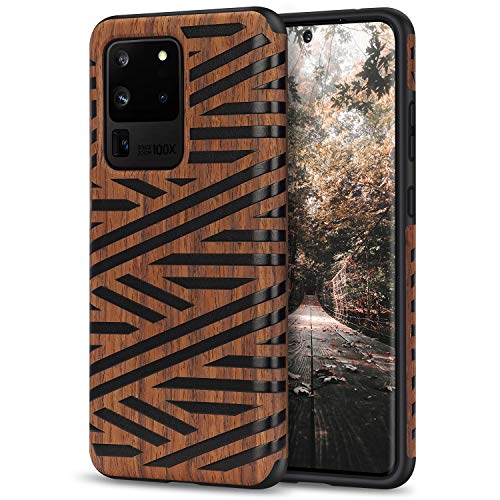 Tasikar Kompatibel mit Samsung Galaxy S20 Ultra Hülle Holz Design Schutzhülle und TPU Hybrid Handyhülle (Leder und Holz) von Tasikar
