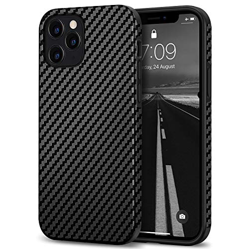 Tasikar Kompatibel mit iPhone 12 Hülle/iPhone 12 Pro Hülle Carbon Leder Design Schutzhülle mit TPU Hybrid Handyhülle (Schwarz) von Tasikar