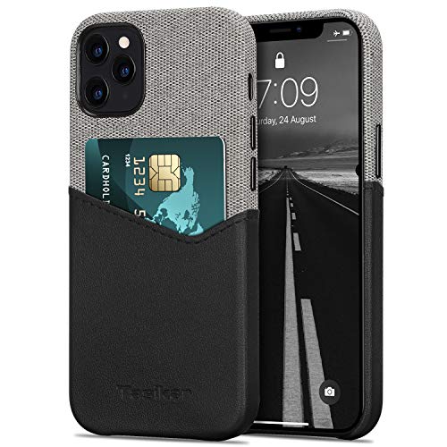 Tasikar Kompatibel mit iPhone 12 Hülle/iPhone 12 Pro Hülle Leder und Stoff Entworfen mit Kartenschlitz Handyhülle (Schwarz) von Tasikar