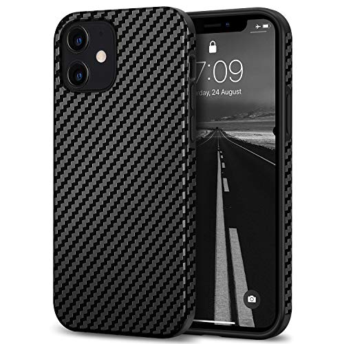 Tasikar Kompatibel mit iPhone 12 Mini Hülle Carbon Leder Design Schutzhülle mit TPU Hybrid Handyhülle (Schwarz) - 5.4 Zoll von Tasikar