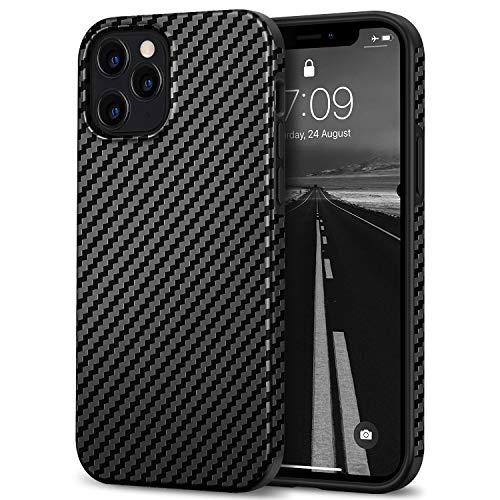 Tasikar Kompatibel mit iPhone 12 Pro Max Hülle Carbon Leder Design Schutzhülle mit TPU Hybrid Handyhülle (Schwarz) von Tasikar
