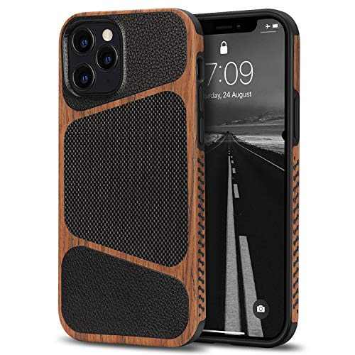 Tasikar Kompatibel mit iPhone 12 Pro Max Hülle Holz und Nylongewebe Leder Design Hybrid Handyhülle Weiche Schutzhülle von Tasikar