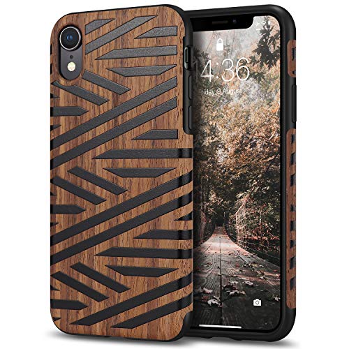 Tasikar Kompatibel mit iPhone XR Hülle Holz Design Hybrid Handyhülle Weiche Schutzhülle Case (Leder & Holz) von Tasikar