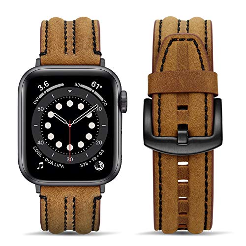 Tasikar Lederarmband Kompatibel mit Apple Watch Armband 41mm 40mm 38mm, Echte Leder Handgemacht Ersatz Armbänder kompatibel mit iWatch Series 9 8 SE 7 6 5 4 3 2 1- (38mm/40mm/41mm, Braun) von Tasikar